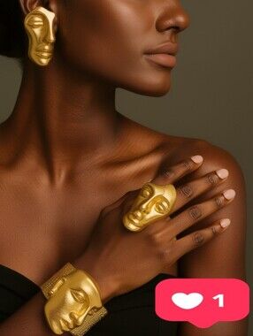 Bold Face Jewelry Set - Sculptural Statement Earrings, Ring & Cuff